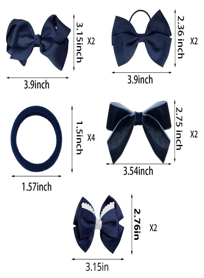 phnydreg Girl Navy Hair Bow Accessories 14 Pieces Uniform Hair Bows Hair Clips Headband for School Toddler Girls - Image 2